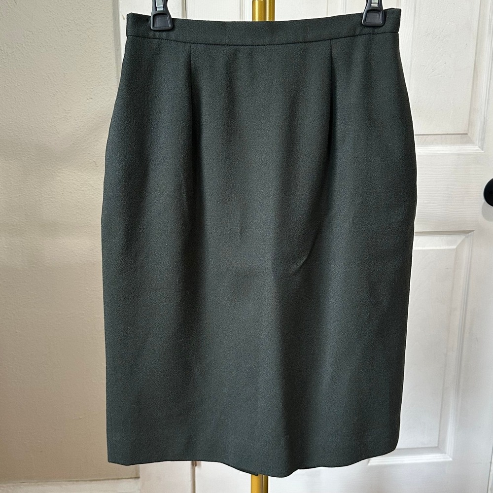 Vintage Hunter Green 100% Worsted Wool Pencil Skirt Pockets Lined Size 10 W28